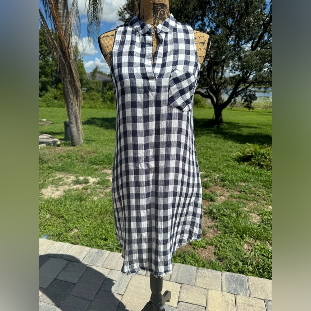 Anthropologie Cloth & Stone Gingham Maroney Button Down Back Dress Size Small